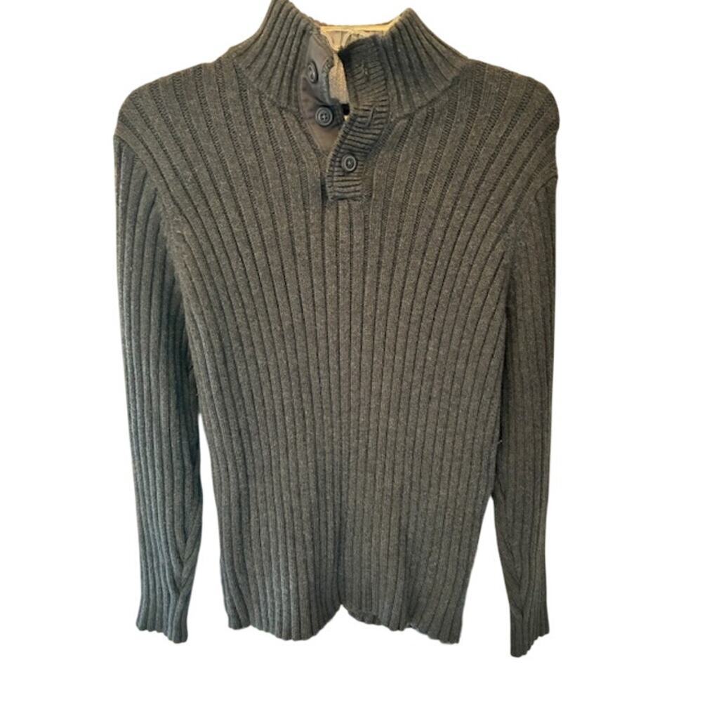 Old Navy Men's Henley Sweater Small Turtleneck ribbed Gray 100% Cotton